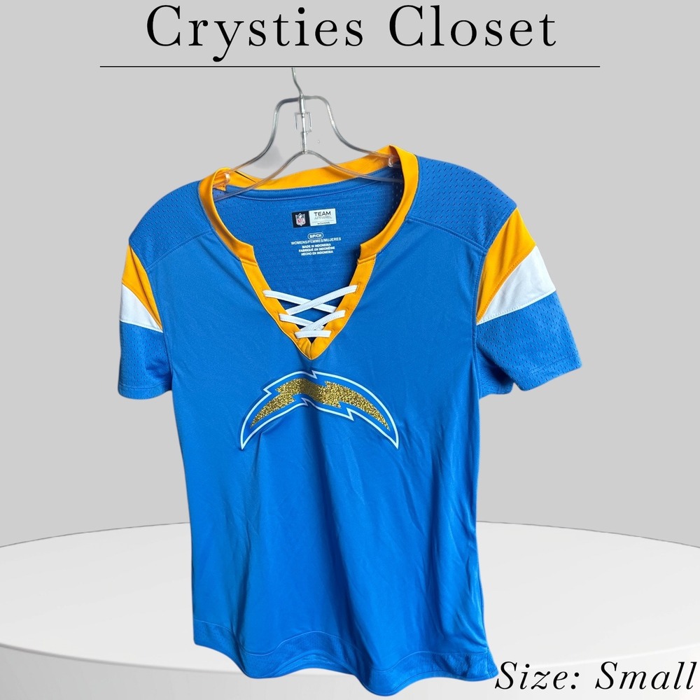 Women's Fanatics Powder Blue Los Angeles Chargers Lace-Up Bling‎ T-Shirt In